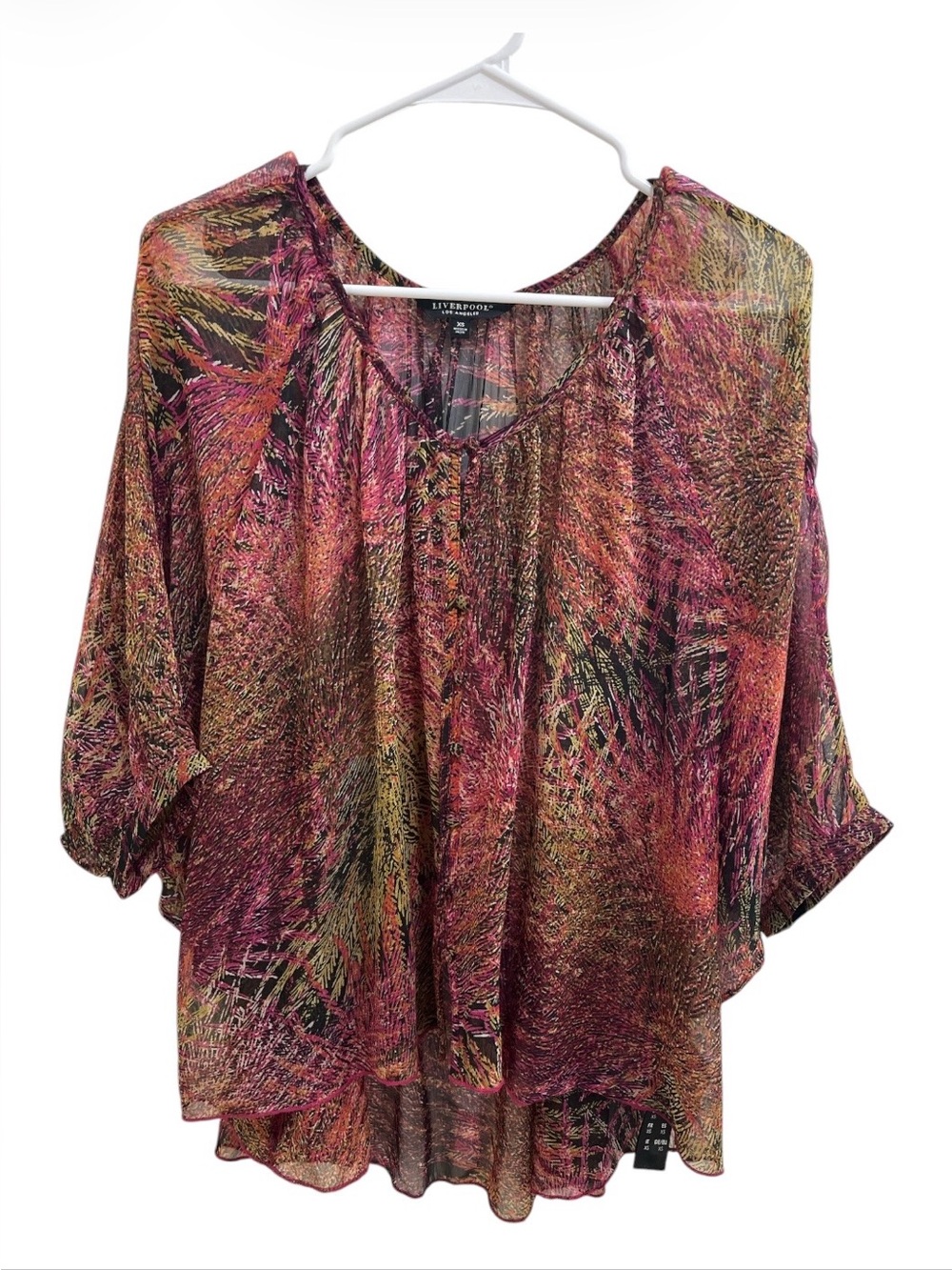 Liverpool Los Angeles Abstract Berry Print Chiffon Blouse - Size XS